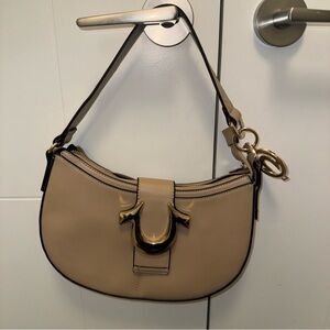 True Religion Mini Shoulder Bag Tan Beige Horseshoe Logo  Y2K Boho Style